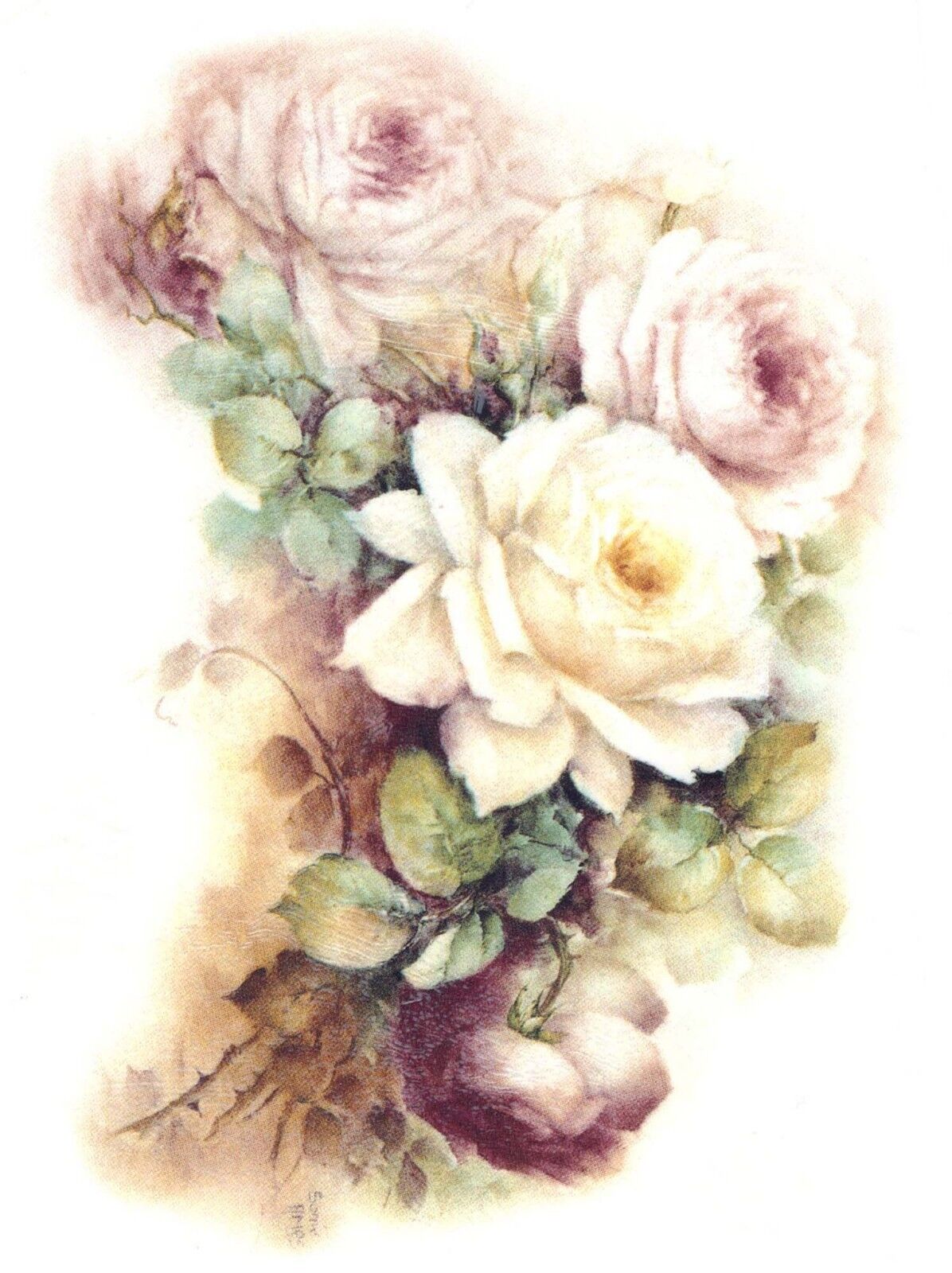 White Pink Rose Spray Flower Overglaze Waterslide Ceramic Decals