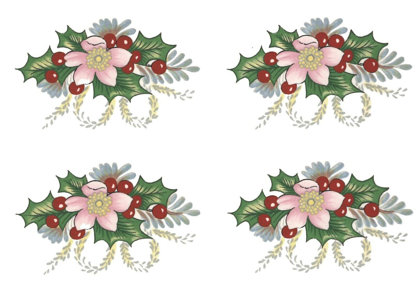 Christmas Pink White Flower Holly Overglaze Waterslide Ceramic Decals
