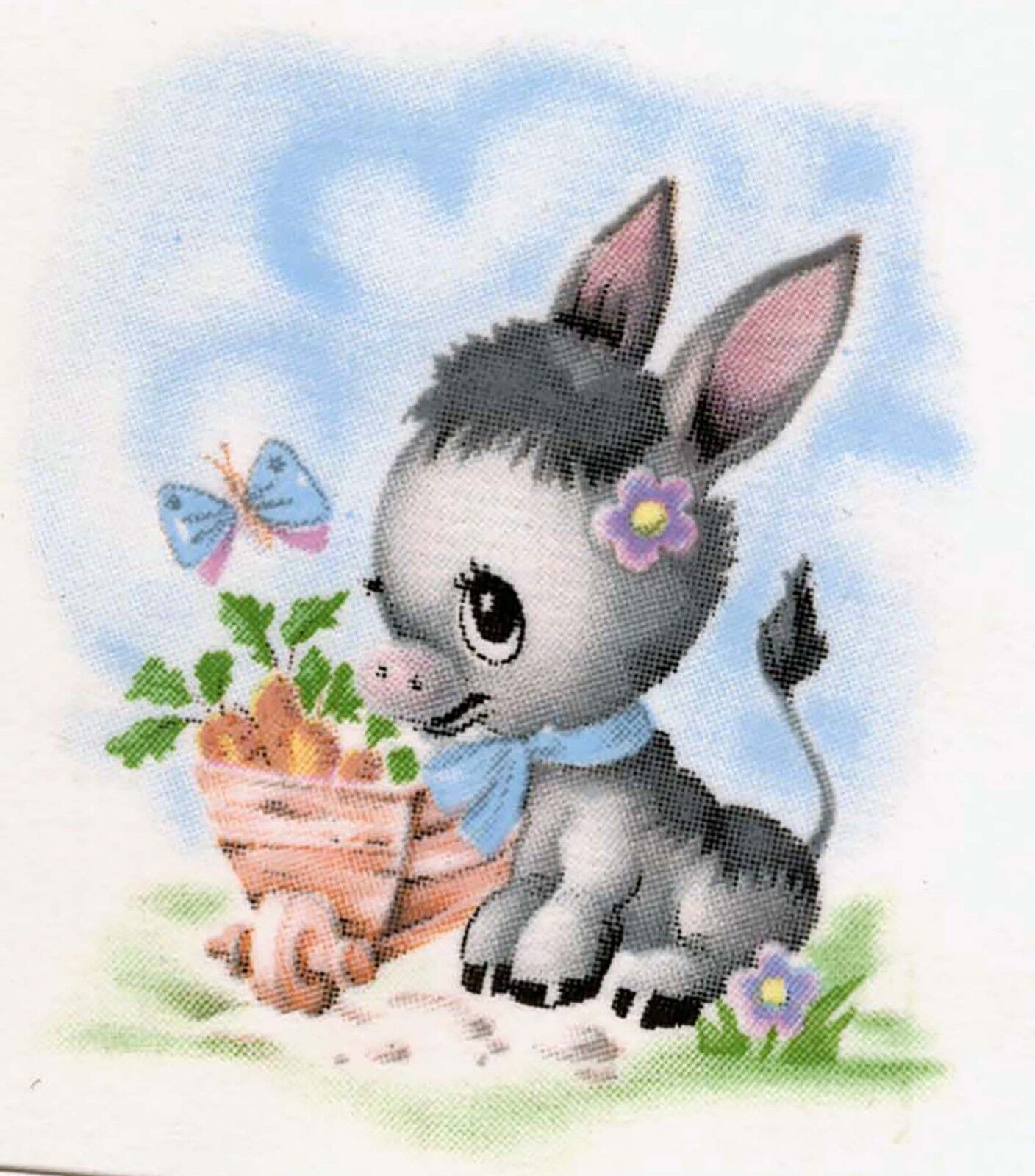 Donkey Cart Carrots Butterfly 1 pc 4-3/4" X 4-1/4" Waterslide Ceramic Decal