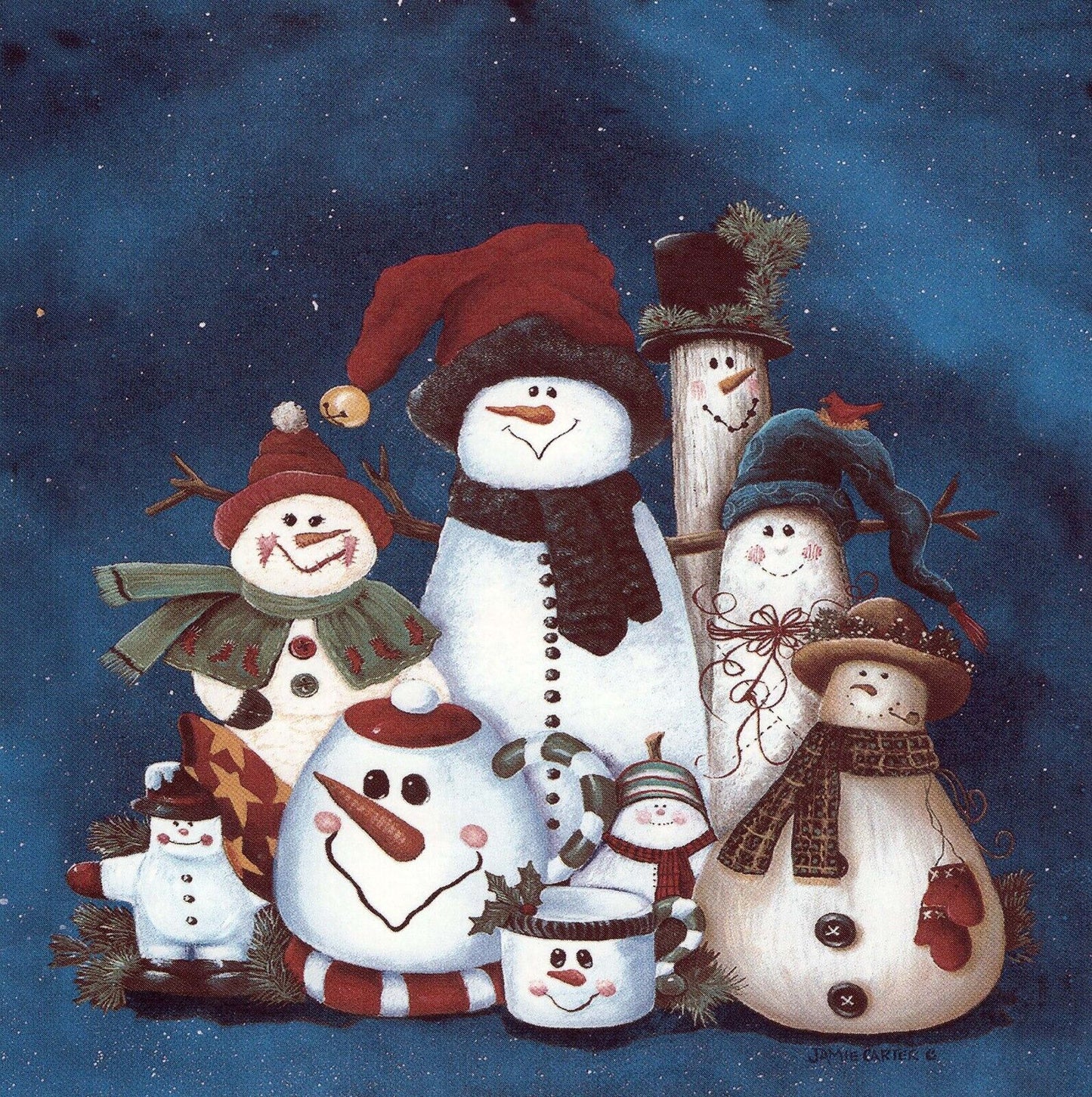 Christmas Art Deco Snowman Group 1 pc 6" X 6" Overglaze Waterslide Ceramic Decal