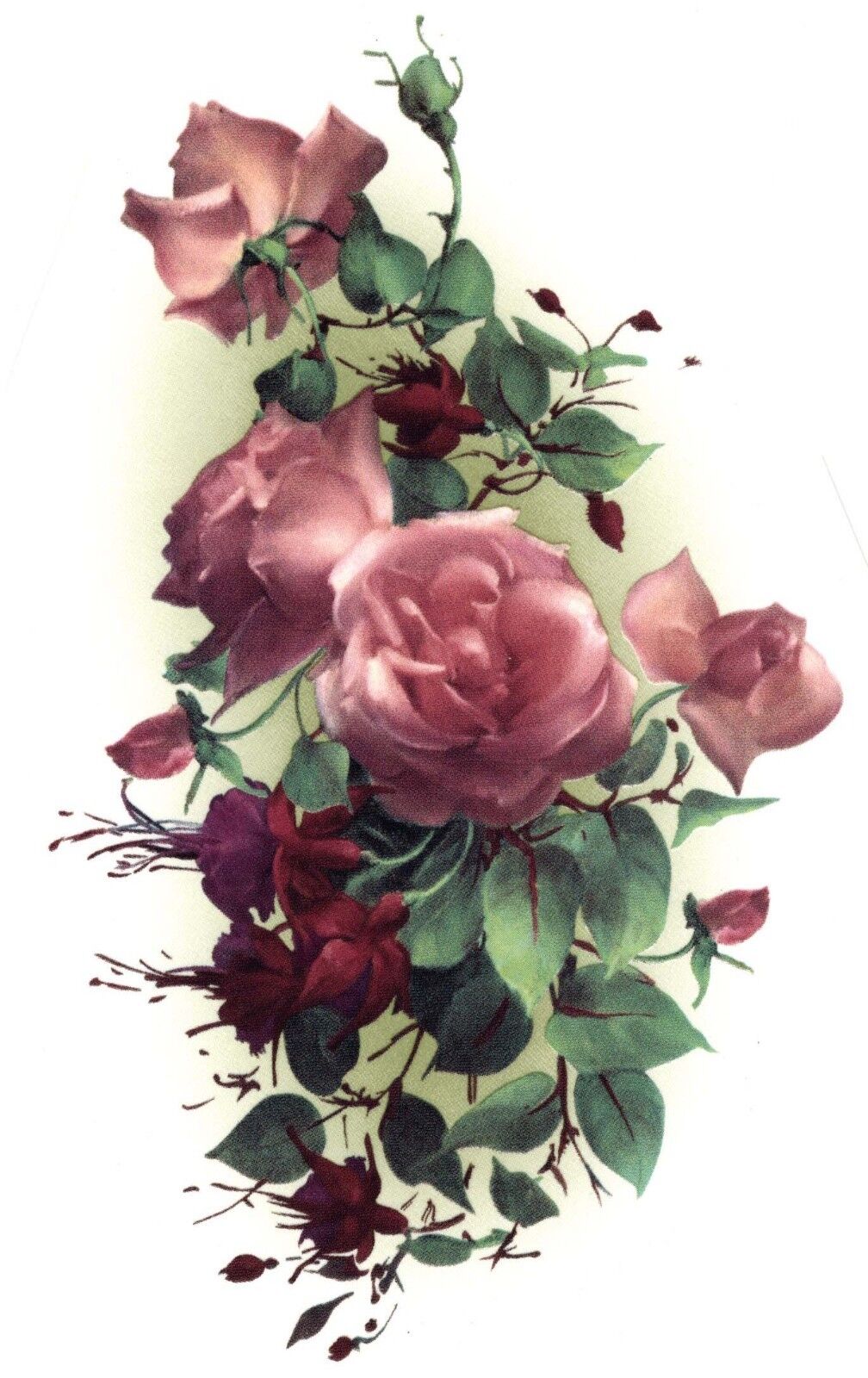 Rose Fuchsia Flower Spray Overglaze Waterslide Ceramic Decals