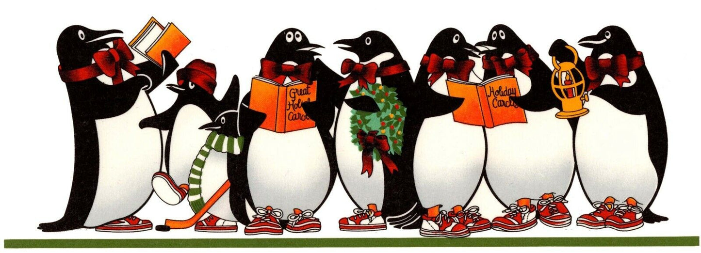 Christmas Caroling Penguin Wrap 1 pc 9" X 3-1/4" Waterslide Ceramic Decal