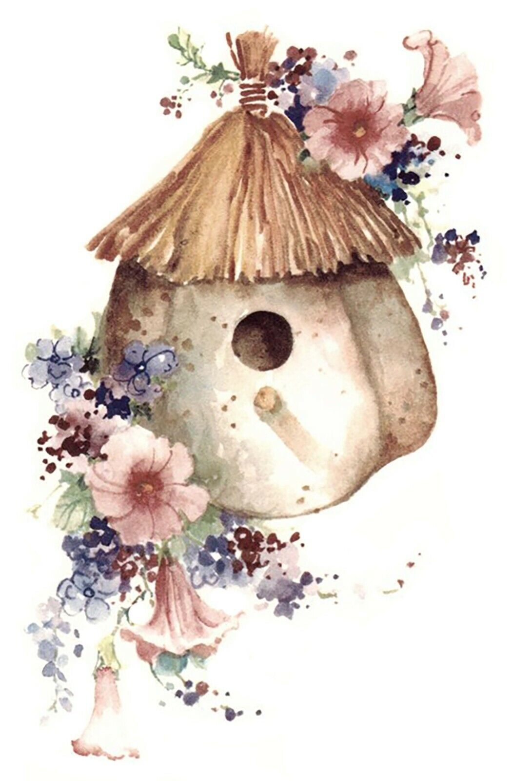 Birdhouse Gourd Pink Purple Flowers Overglaze Waterslide Ceramic Decals