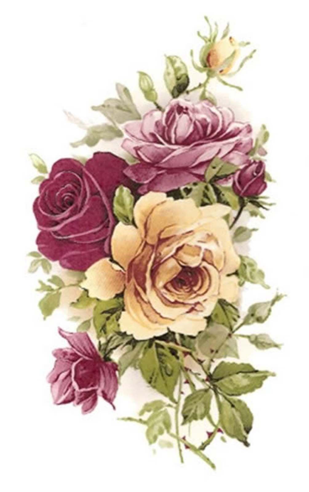 Pink Yellow Rose Flowers Overglaze Waterslide Ceramic Decals