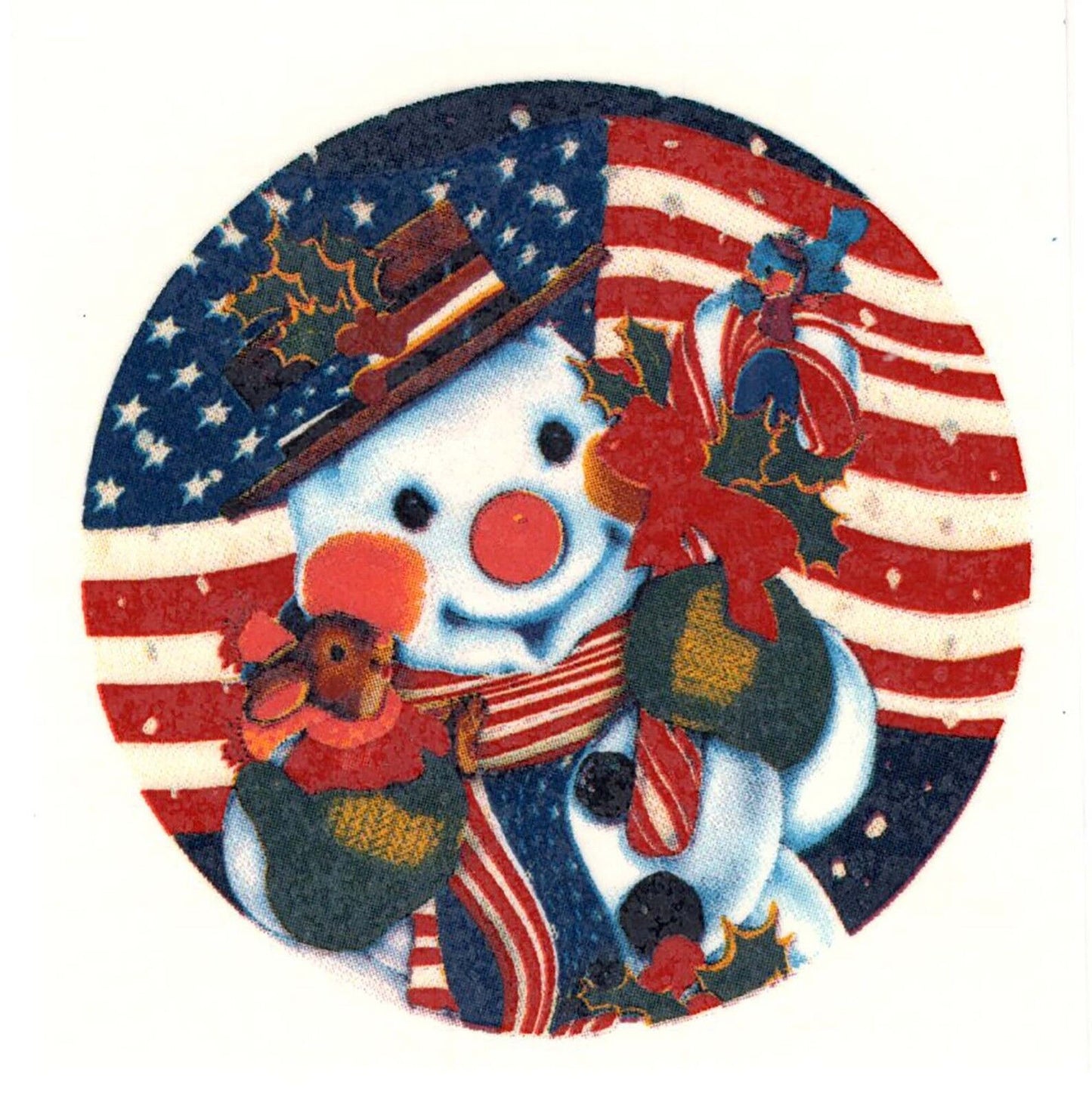Christmas Patriotic Snowman Mouse 1 pc 8" Overglaze Waterslide Ceramic Decals