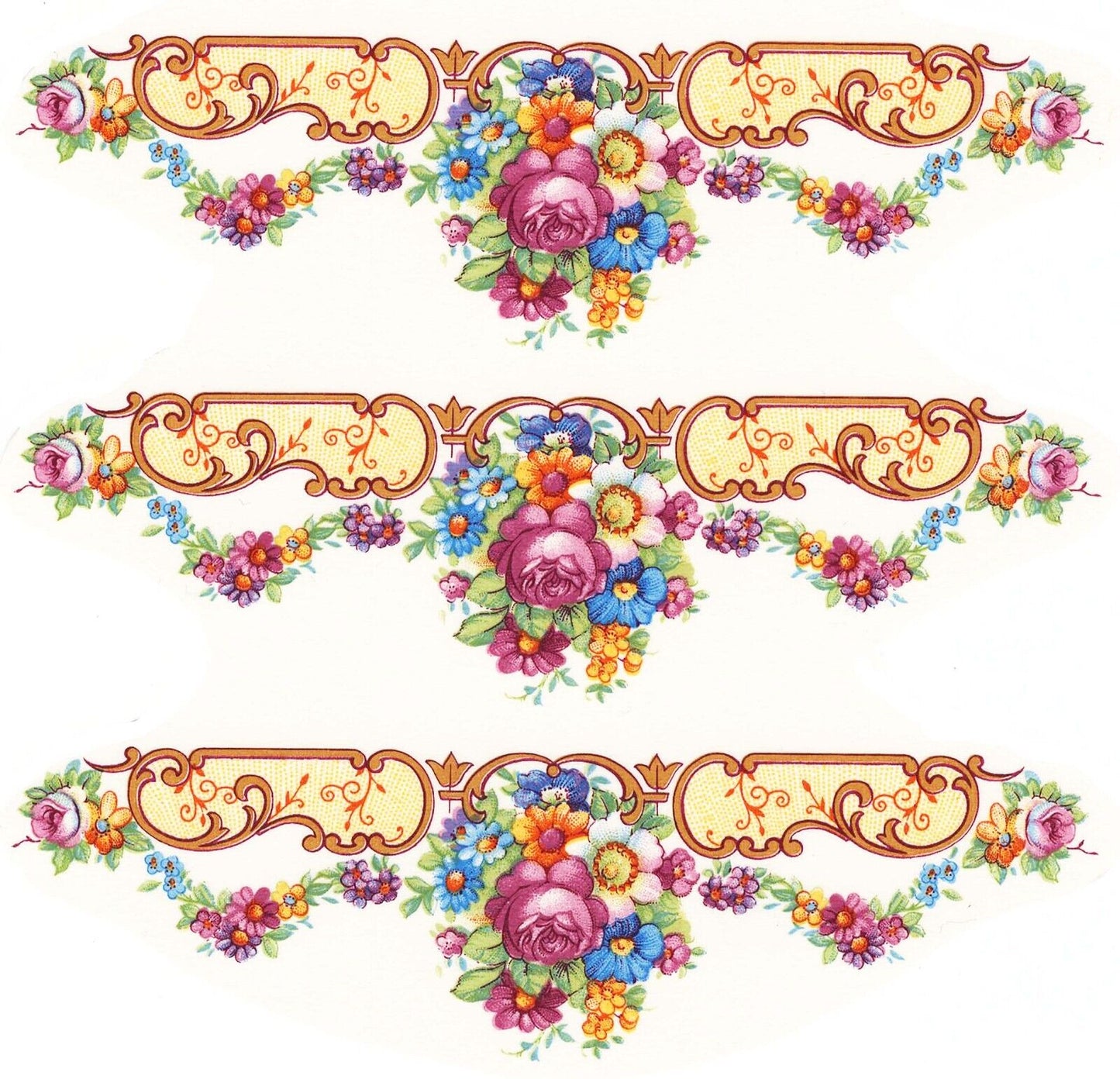 Pompadour Strait Border Pink Gold Accent Overglaze Ceramic Waterslide Decals