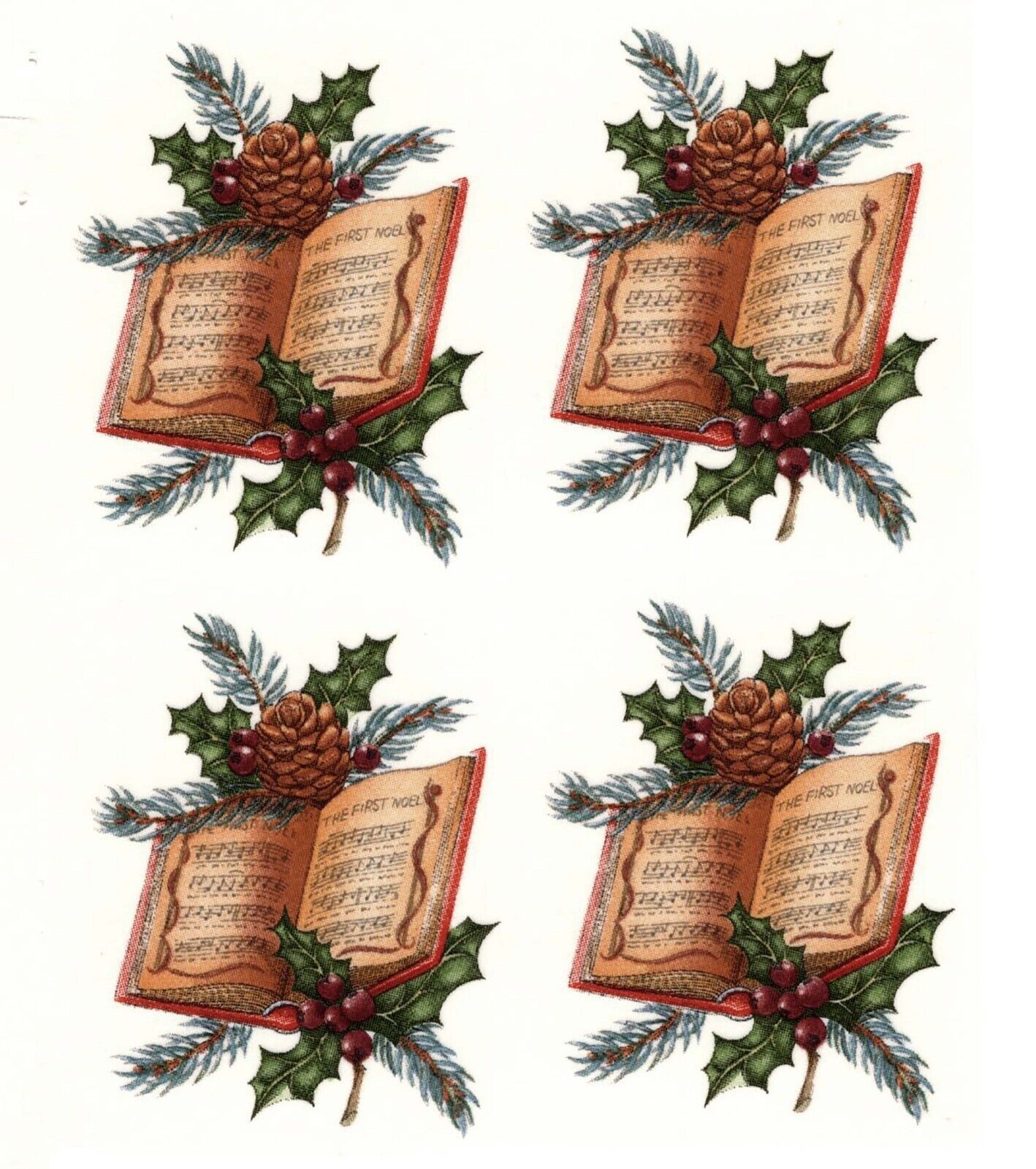 Christmas Hymn Book Pine Cone 4 pcs 2" X 1-1/2" Waterslide Ceramic Decals