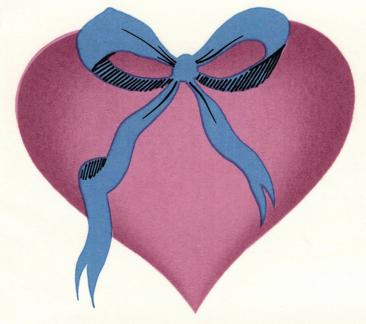 Pink Heart Blue Ribbon Bow Overglaze Waterslide Ceramic Decals