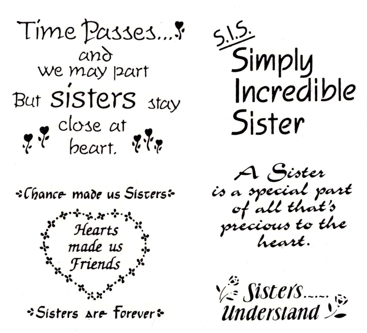 5 Sister Sayings 1-1/2" to 2" Overglaze Waterslide Ceramic Decals