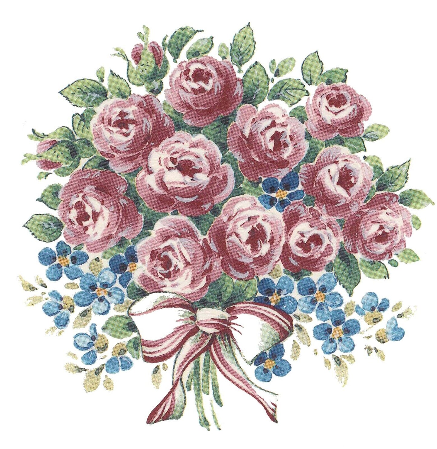 Pink Rose Blue Accent Flowers 12 pcs 1" X 1" Waterslide Ceramic Decals