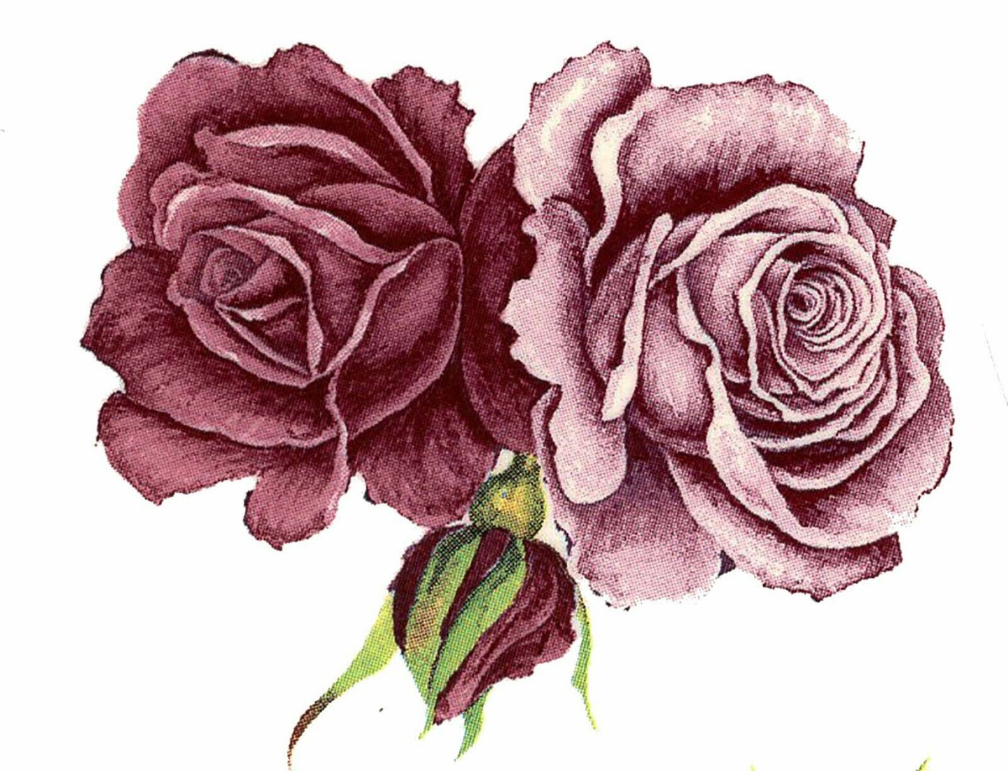 Pink Roses with Bud 4 pcs 2-1/4" X 2" Waterslide Ceramic Decals