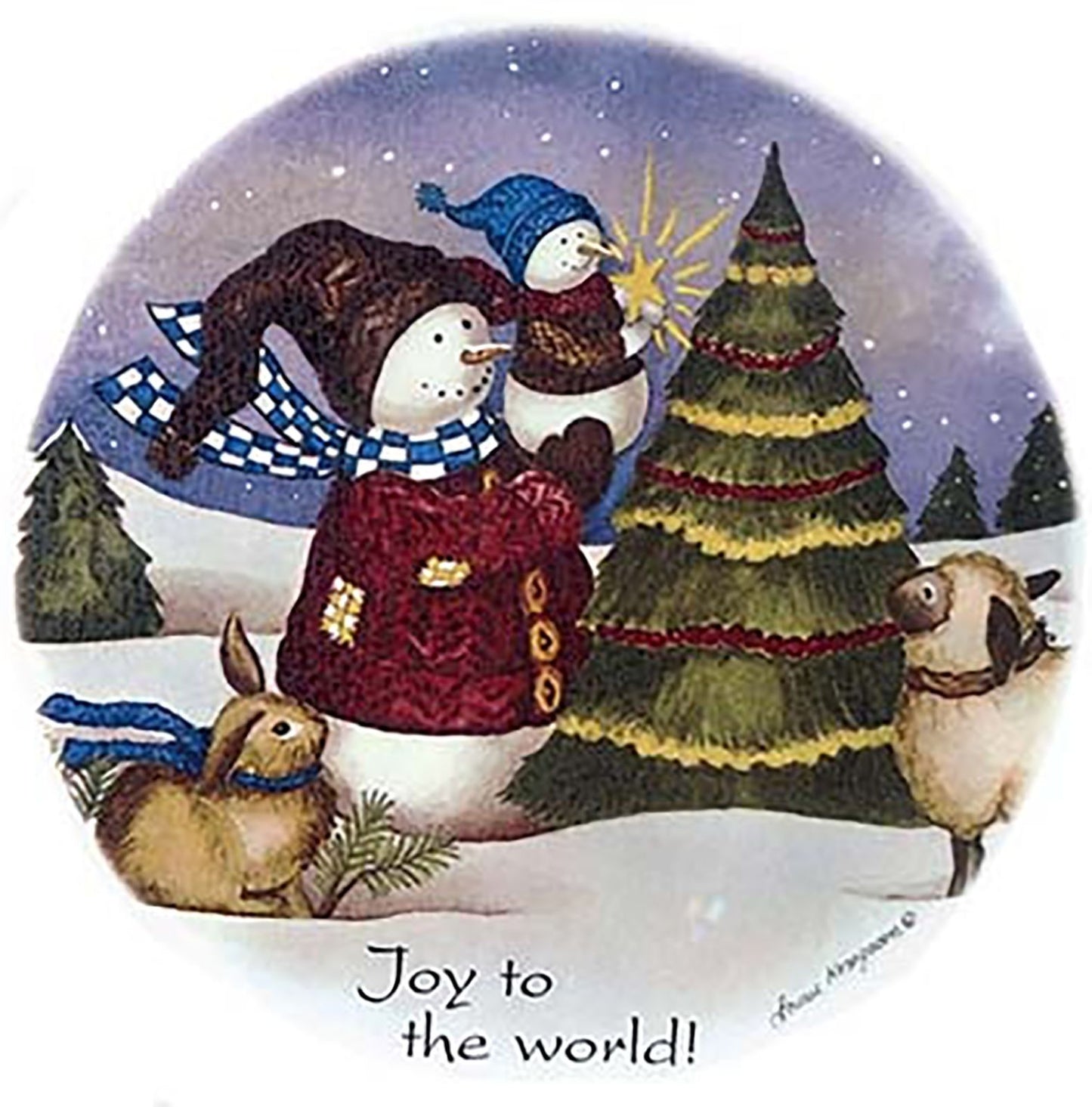 Christmas Snowman Joy to the World 2 pcs 3-3/4" Waterslide Ceramic Decals