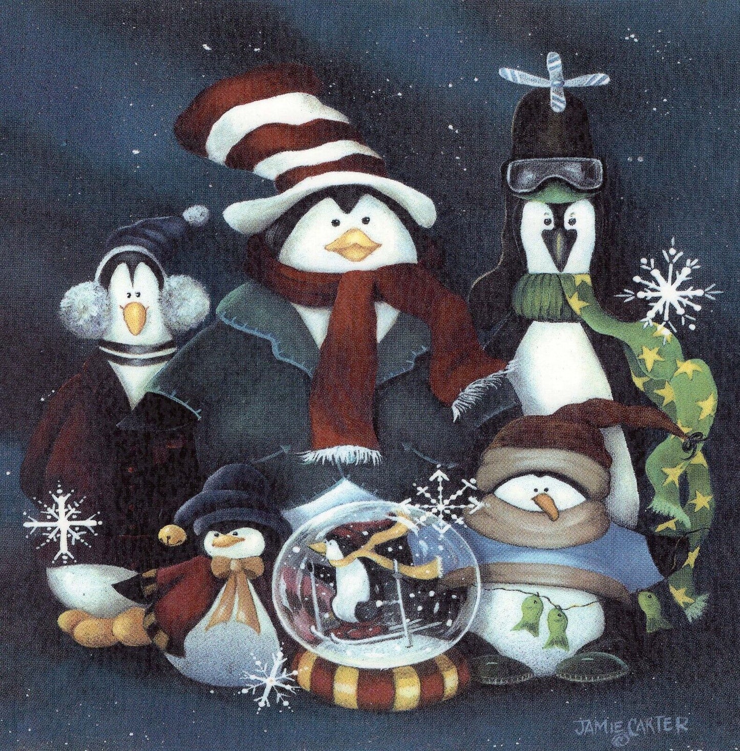 Christmas Art Deco Penguin Group 2 pcs 4" X 4" Waterslide Ceramic Decal
