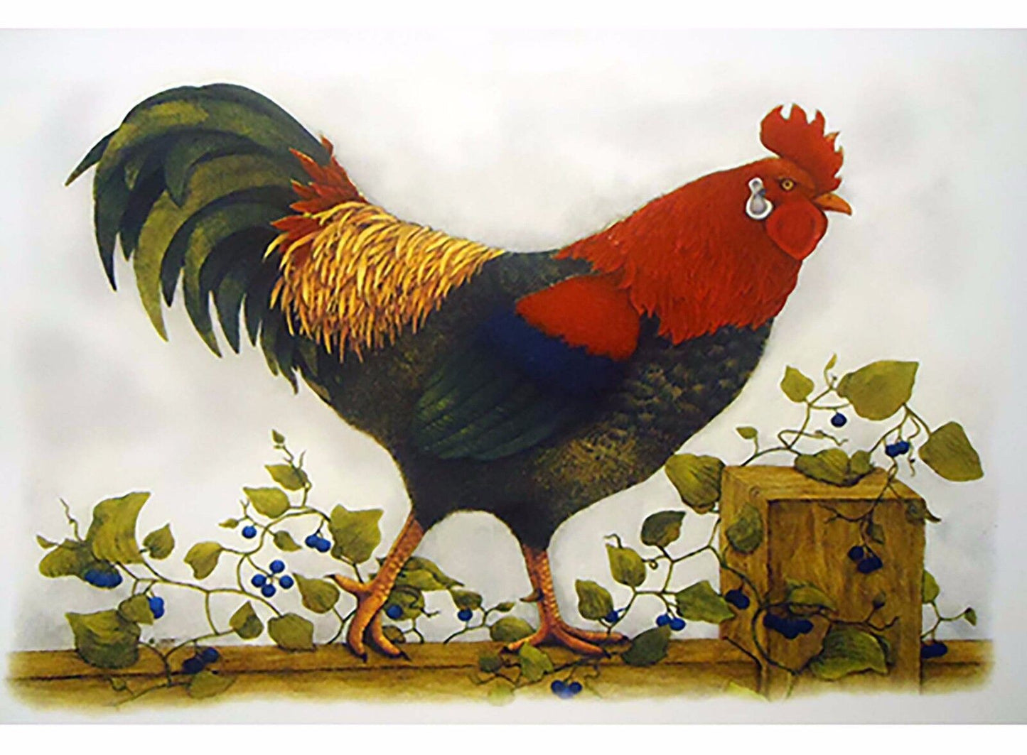 Rooster Ivy Tray 11.5 X 7.5" Overglaze Waterslide Ceramic Decal
