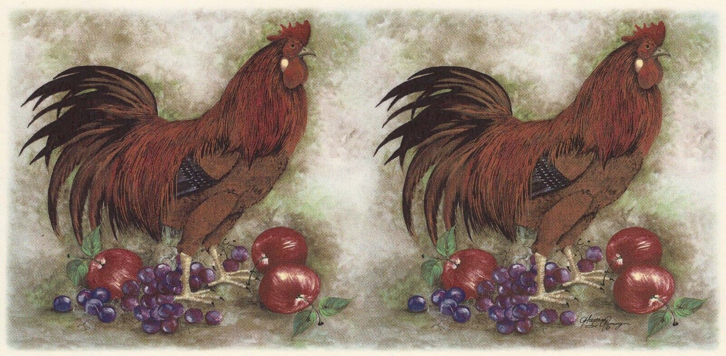 Rooster Apple Wrap Wraparound 1 pc 7-1/2" X 3-1/2" Waterslide Ceramic Decal