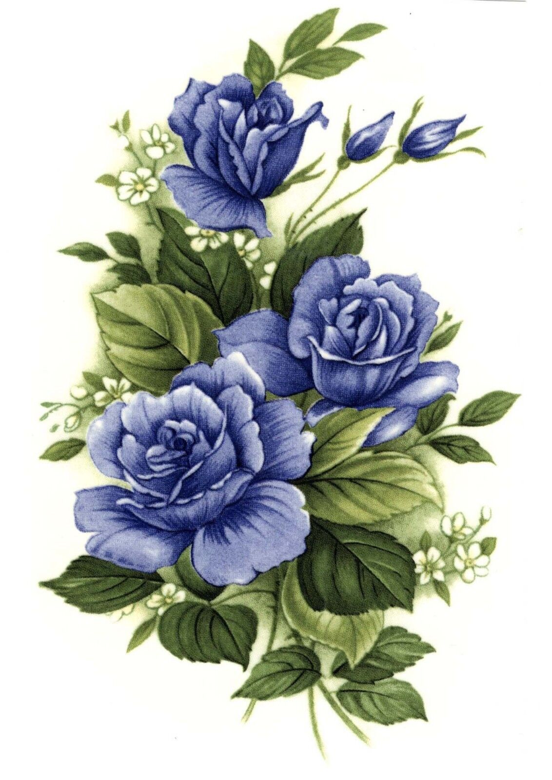 Midnight Blue Rose Flower Spray Overglaze Waterslide Ceramic Decals
