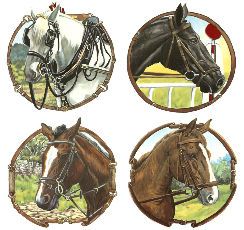 Horse Racing Set of 4 Overglaze Waterslide Ceramic Decals