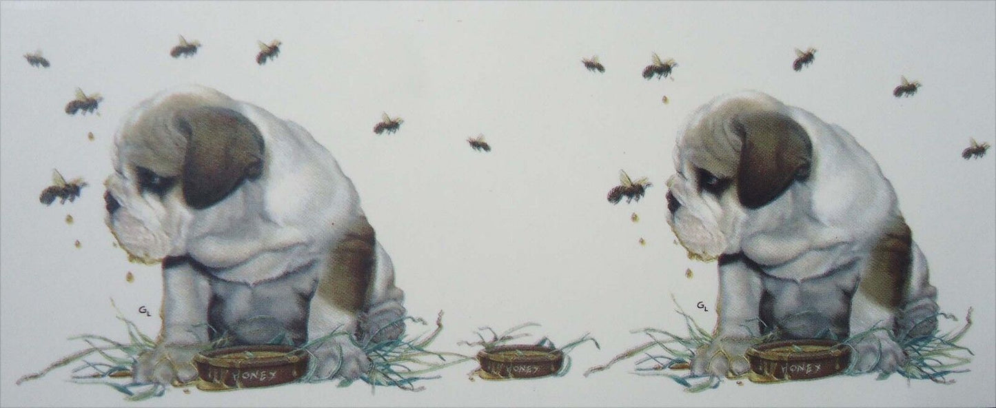Bulldog and Bees Wrap Wraparound 1 pc 8-1/2" X 3" Waterslide Ceramic Decal