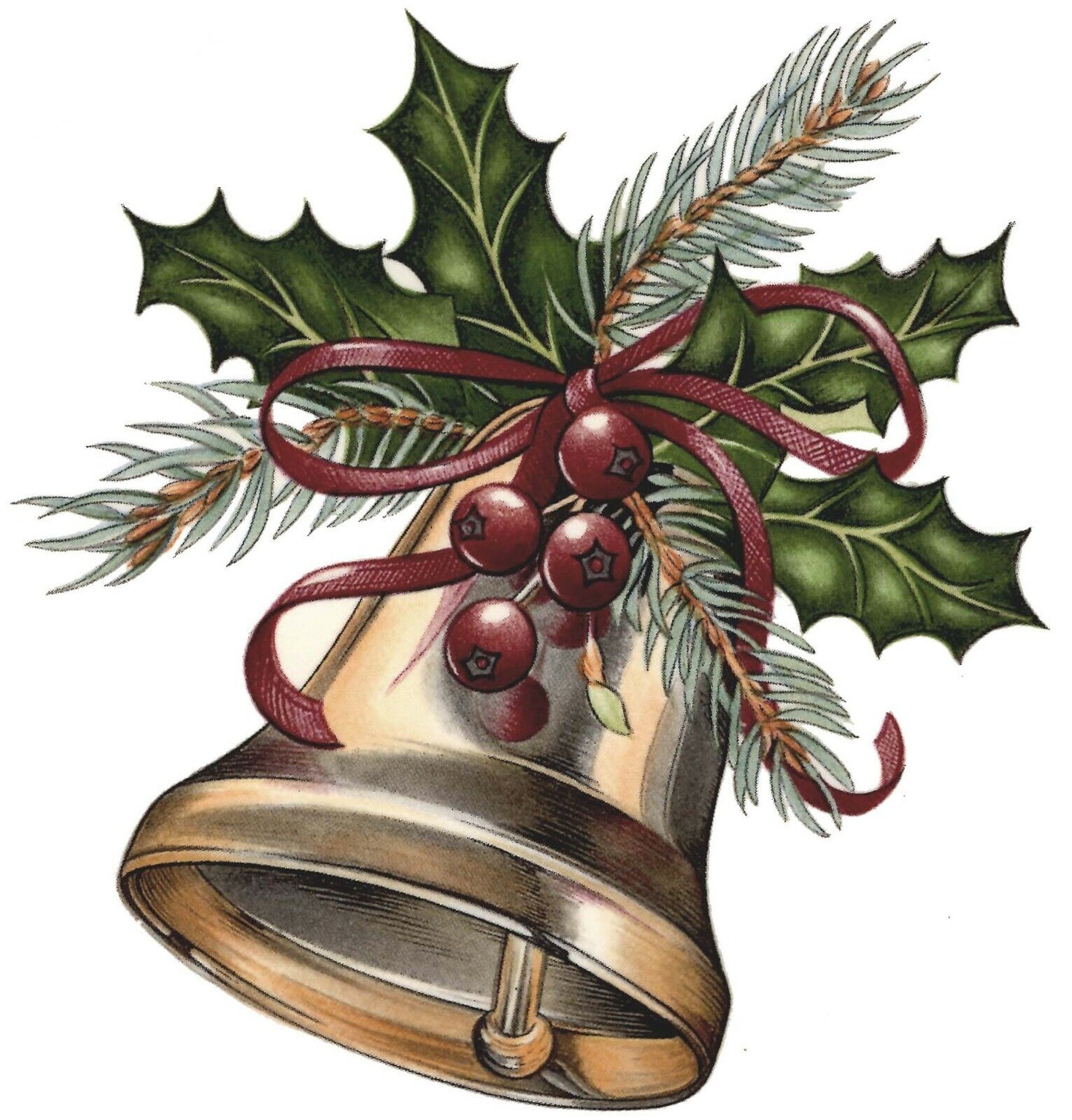 Christmas Vintage Bell Holly Berries Overglaze Waterslide Ceramic Decals
