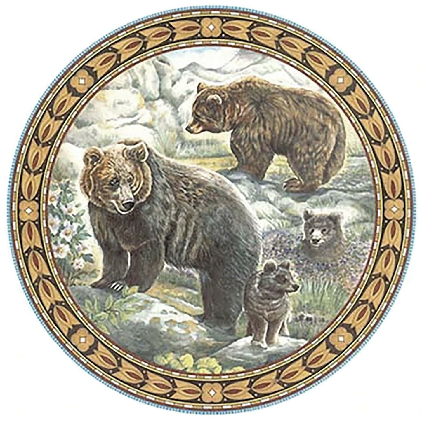 Framed Brown Bear Family 2 pcs 3-3/4" Waterslide Ceramic Decals