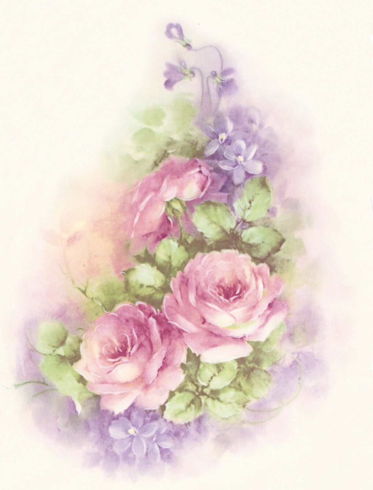 Pink Rose Lilac Flower Bouquet 1 pc 9 X 6.5" Overglaze Waterslide Ceramic Decal