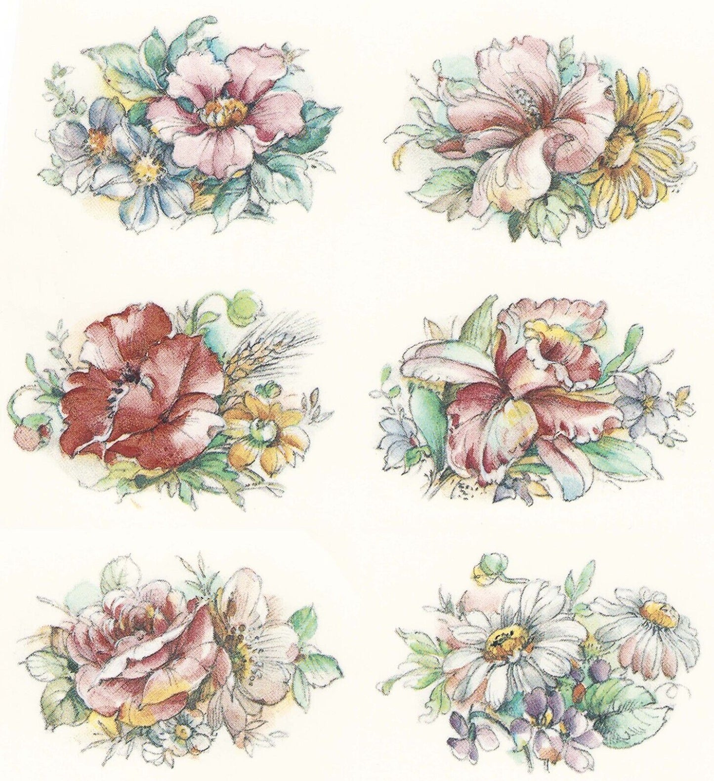 Wildflower Pink Orchid White Daisy 6 pcs 2" X 1-1/2" Waterslide Ceramic Decals
