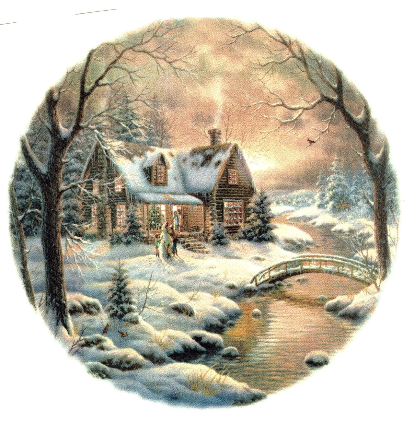 Winter Cabin Snow Scene Overglaze Waterslide Ceramic Decals