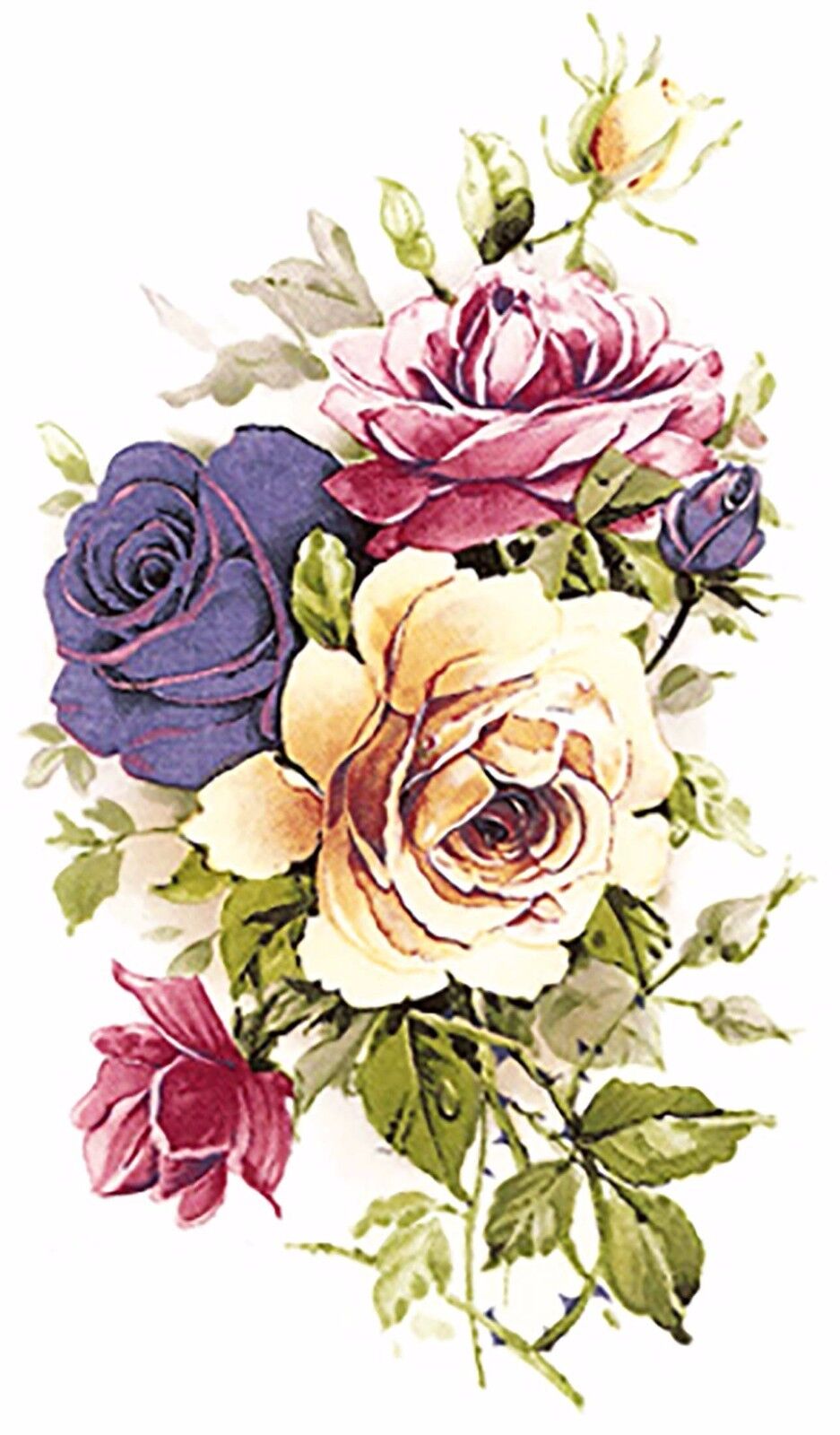 Rose Bouquet Blue Pink Yellow 6 pcs 2-1/4" Waterslide Ceramic Decals