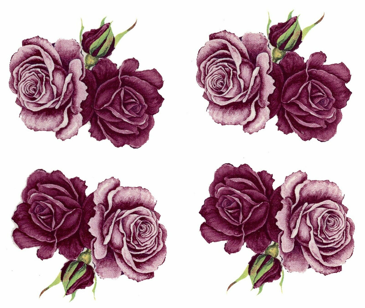 Burgundy Pink Roses with Bud 4 pcs 2-1/4" X 2" Waterslide Ceramic Decals