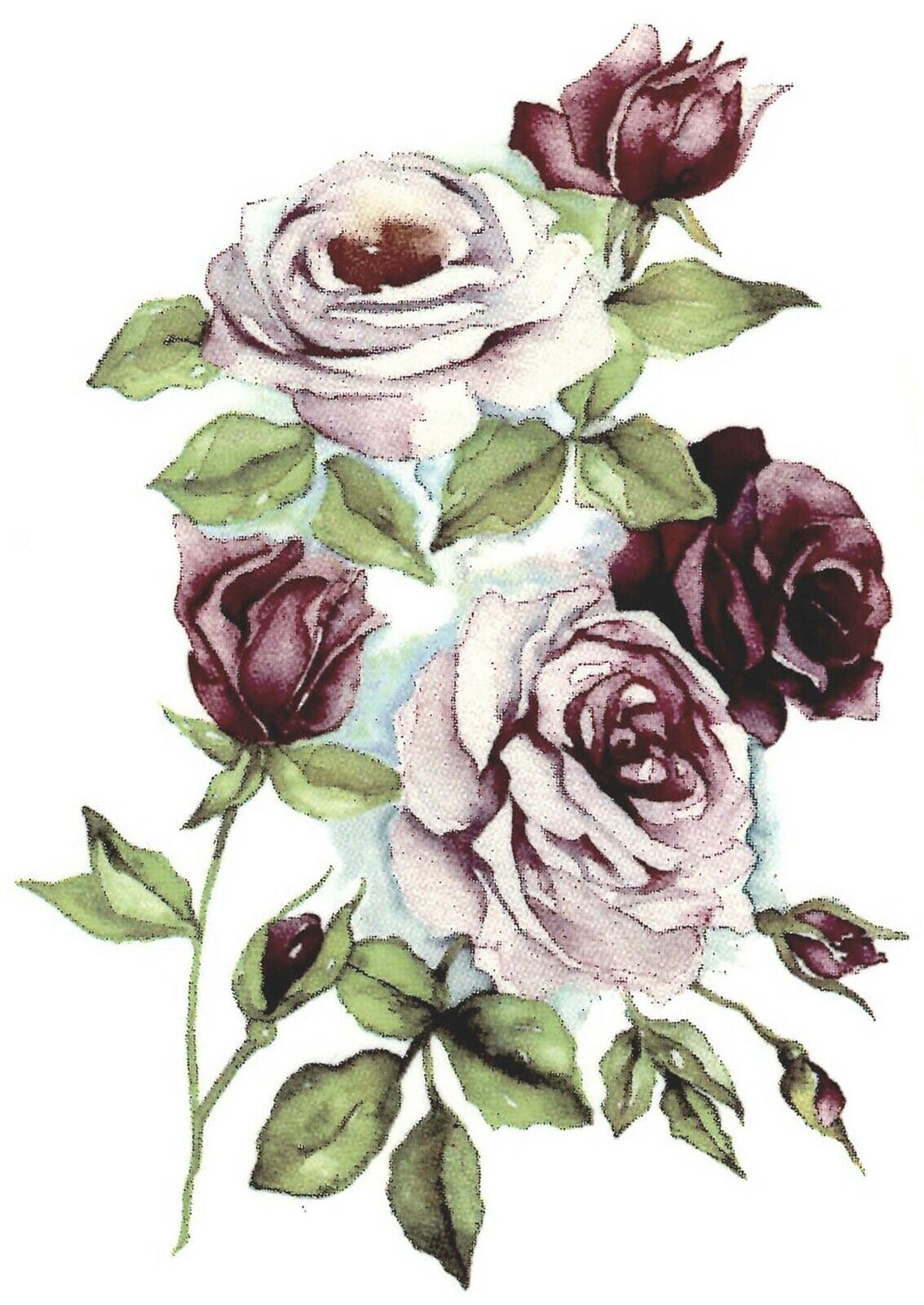 Rose Garden Flowers 4 pcs 3-1/4" X 2-1/2" Waterslide Ceramic Decals