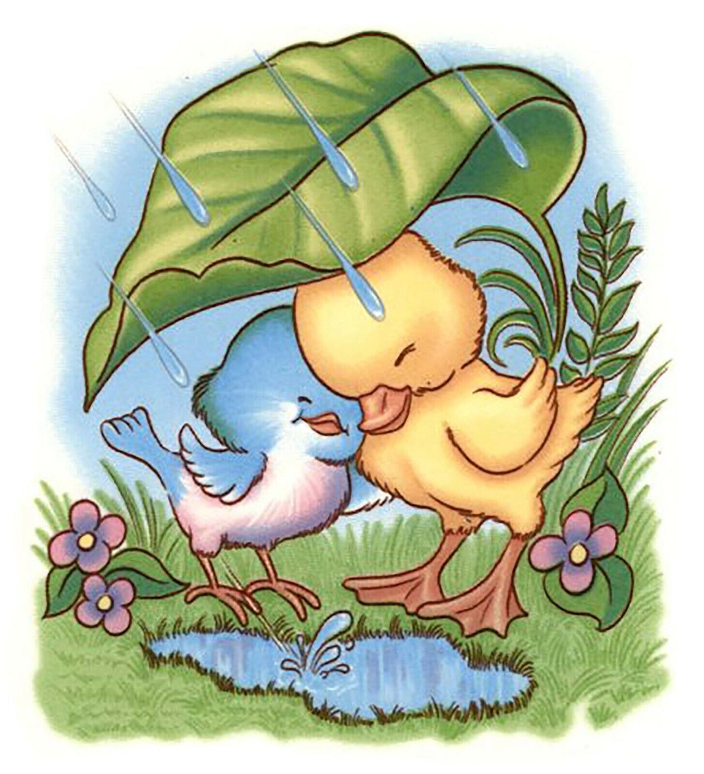 Spring Bluebird Duckling Rain 3 pcs 3-3/4" X 3-1/2" Waterslide Ceramic Decal
