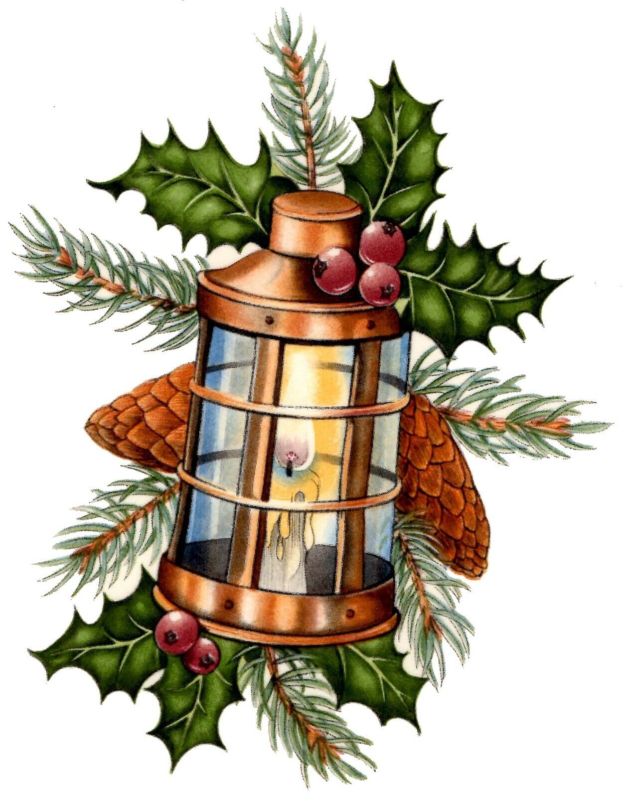 Christmas Vintage Lantern Holly Berry Select-A-Size Waterslide Ceramic Decals