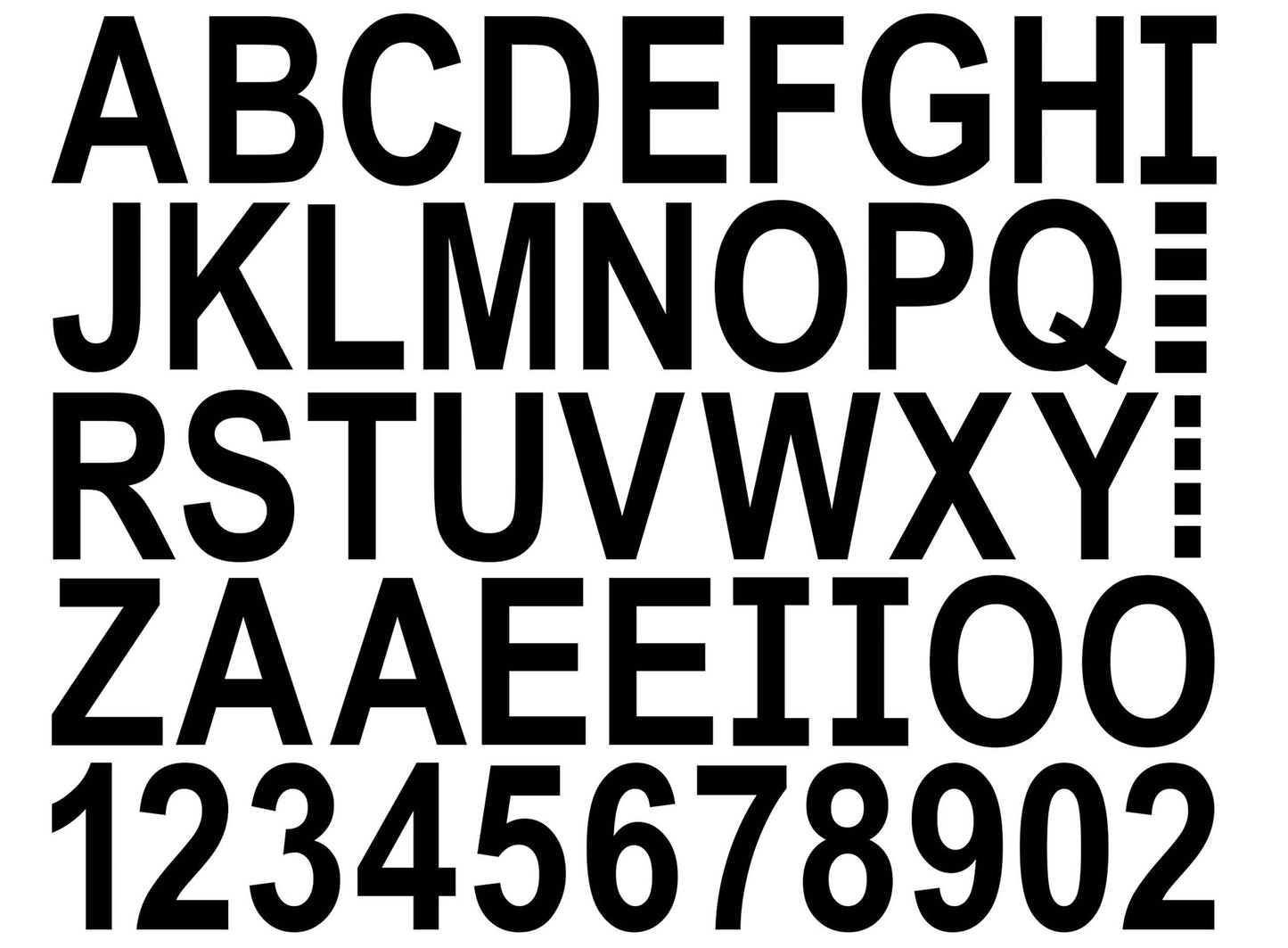 Block Alphabet Upper Case Letters 45 pcs 1 Inch Black Fused Glass Decals