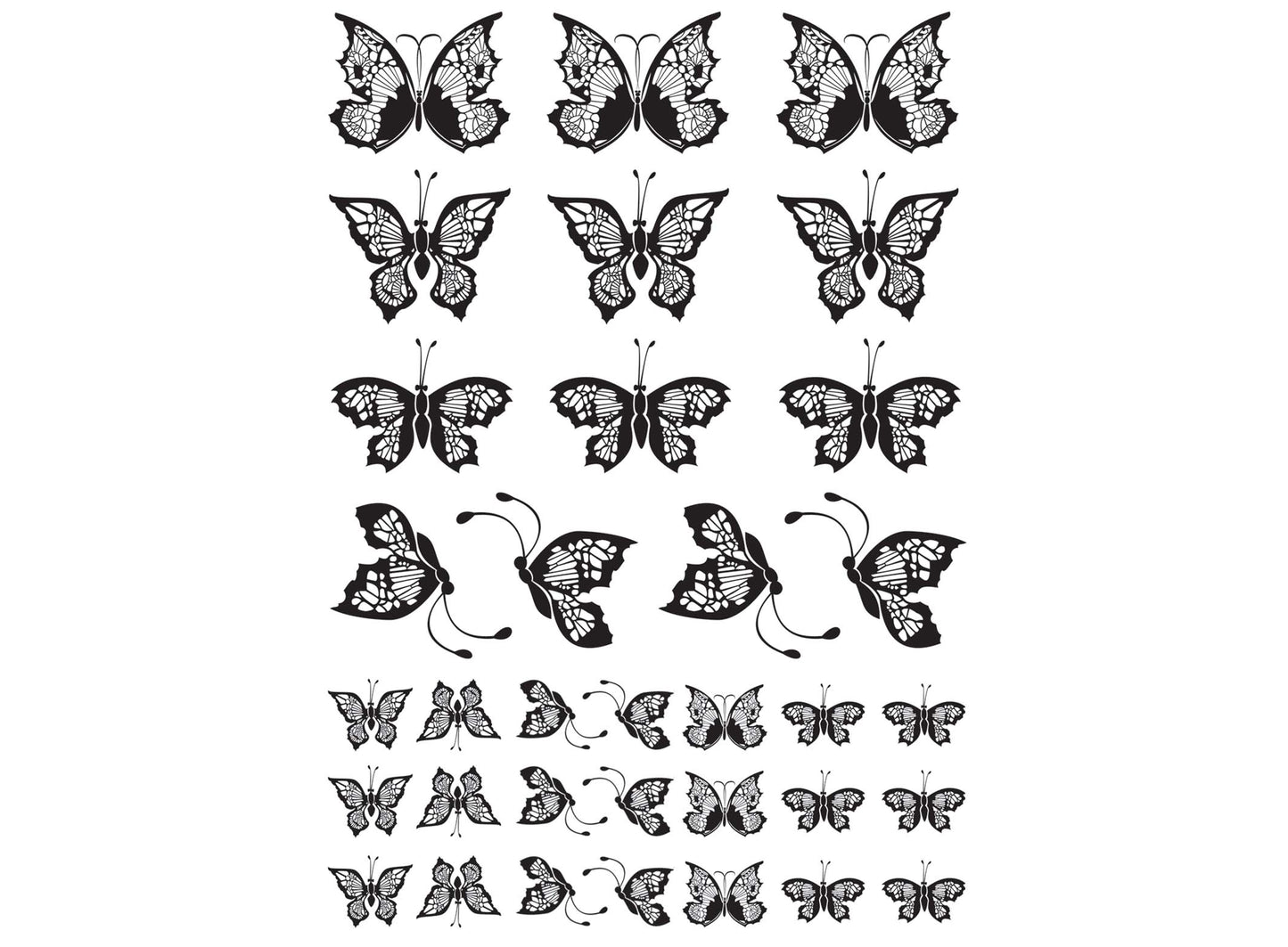 Lace Butterflies 34 pcs 0.5 to 1 Inch Black Fused Glass Decals