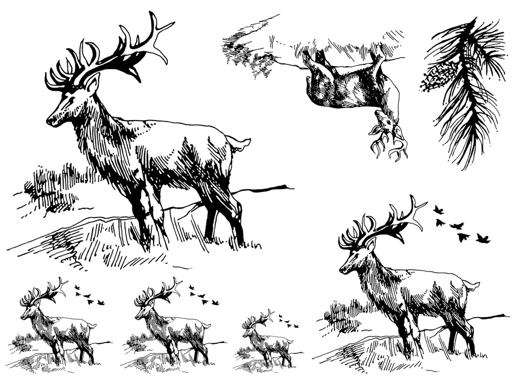 Neely Elk Deer Scenes 6 pcs 1" to 4" Black Fused Glass Decals