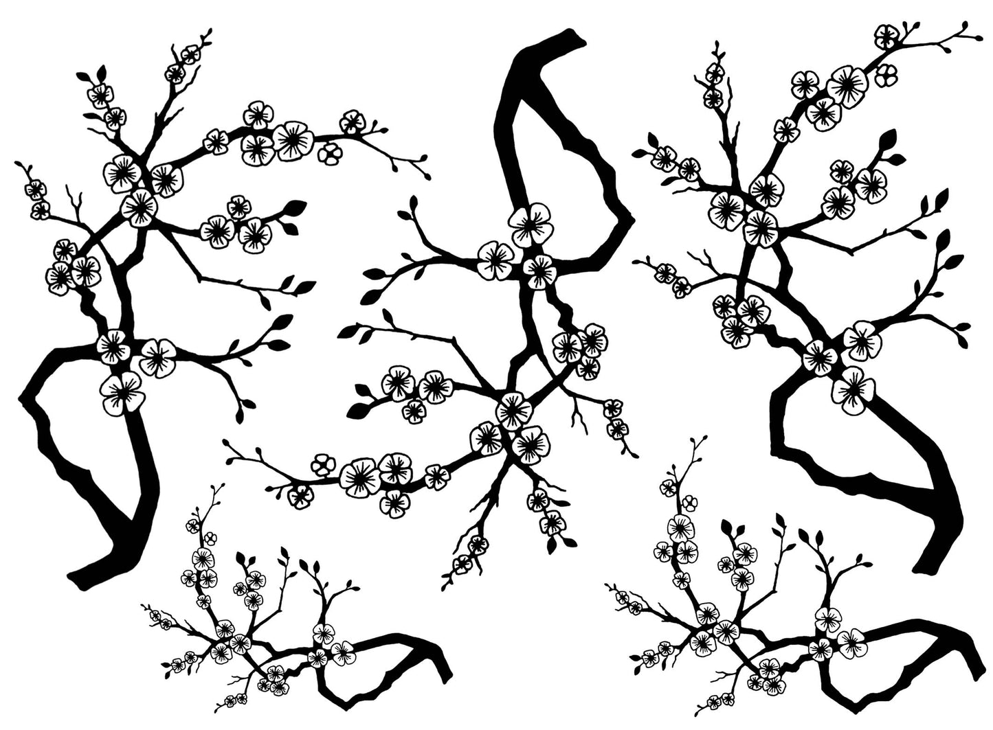 Neely Cherry Blossom Branch 5 pcs 2-3/4" to 4" Black Fused Glass Decals