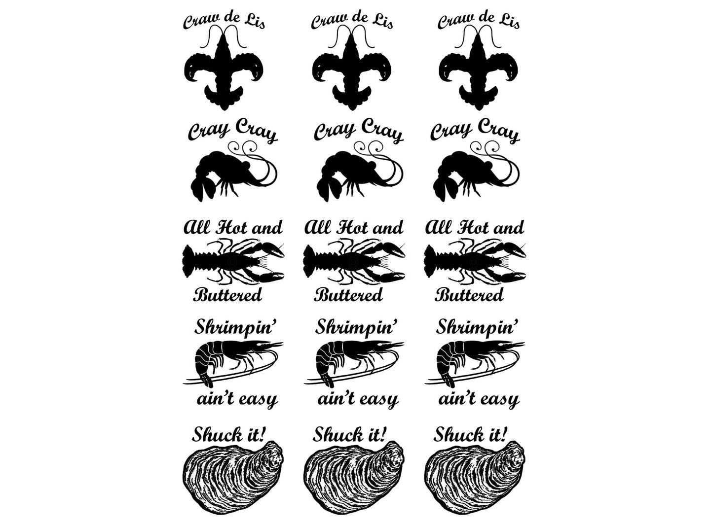 Seafood Lobster Oyster Shrimp 15 pcs 1" Black Fused Glass Decals