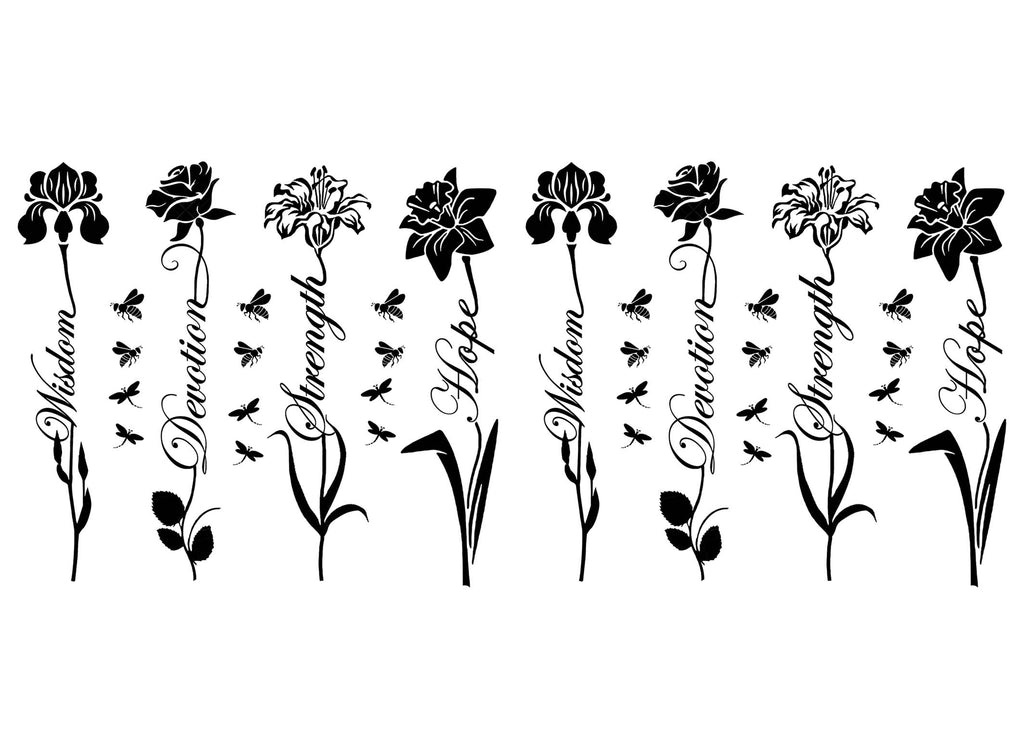 Flower Inspiration Word 8 pcs 3" Black Fused Glass Decals