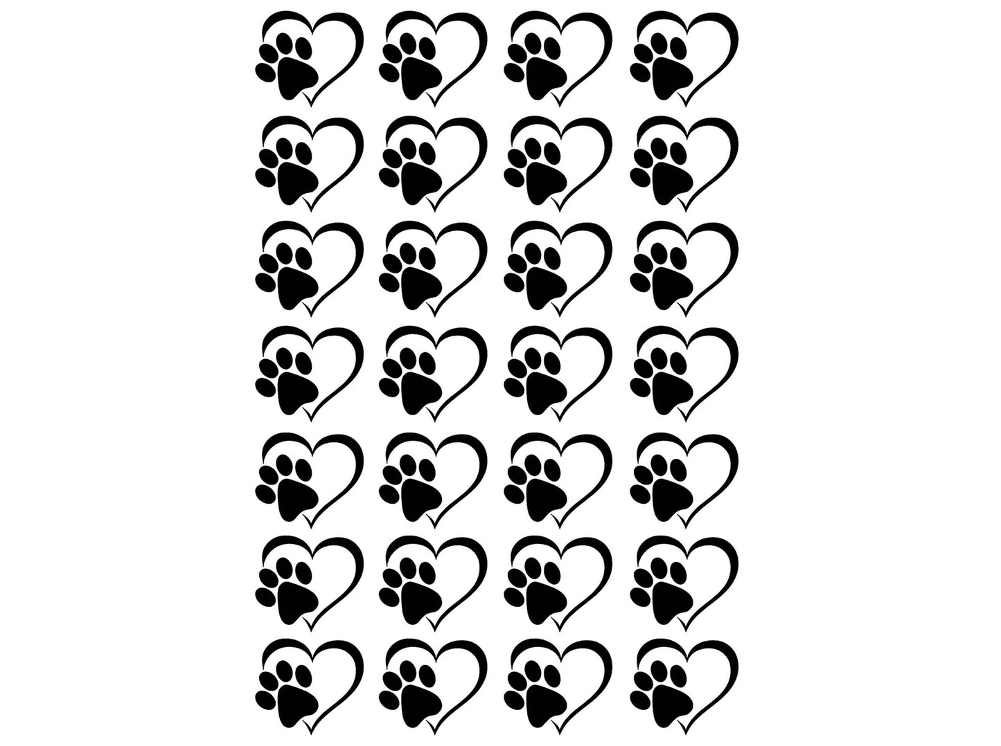 Heart Paw Print 28 pcs 3/4" Black Fused Glass Decals