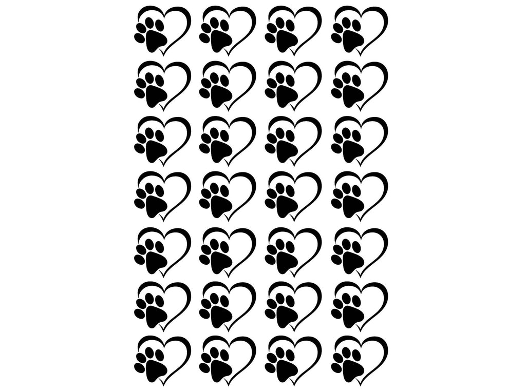 Heart Paw Print 28 pcs 3/4" Black Fused Glass Decals