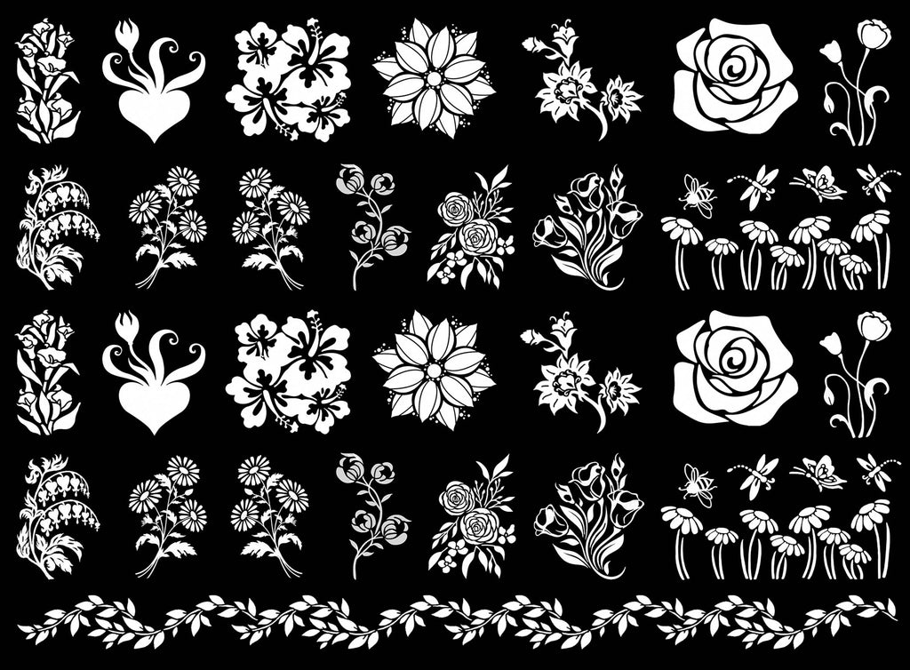 Flowers 29 pcs 1" White Fused Glass Decals