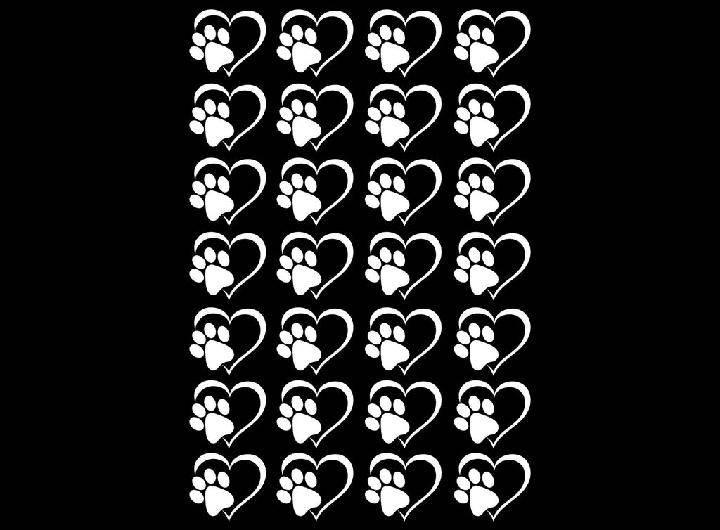 Heart Paw Print 28 pcs 3/4" White Fused Glass Decals