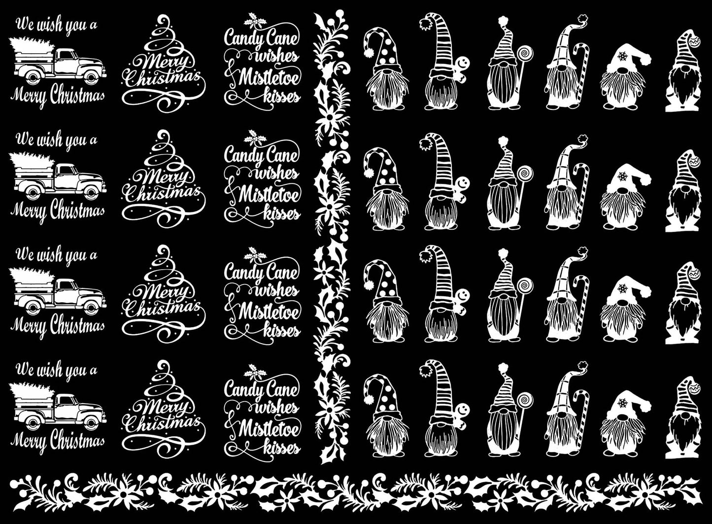 Christmas Santa Gnomes 36 pcs 1 Inch White Fused Glass Decals