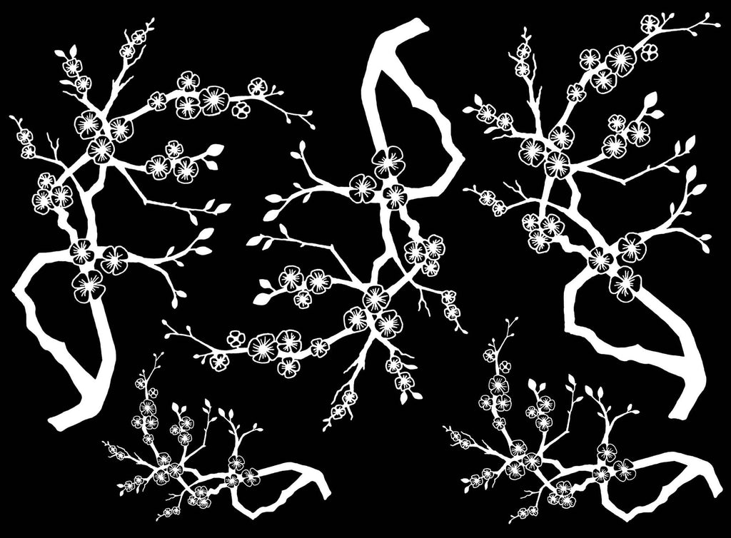 Neely Cherry Blossom Branch 5 pcs 2-3/4" to 4" White Fused Glass Decals
