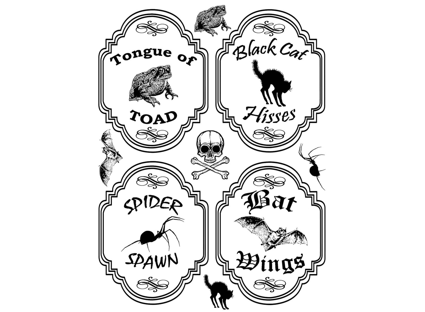 Halloween Labels 4 pcs 3-1/4" Black Fused Glass Decals