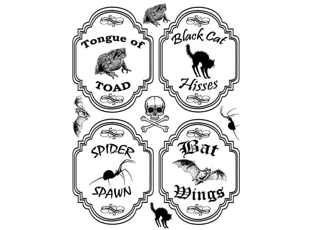 Halloween Labels 4 pcs 3-1/4" Black Fused Glass Decals
