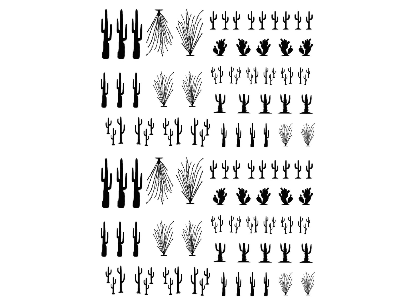 Mini Desert Cacti 90 pcs 1/4" to 3/4" Black Fused Glass Decals