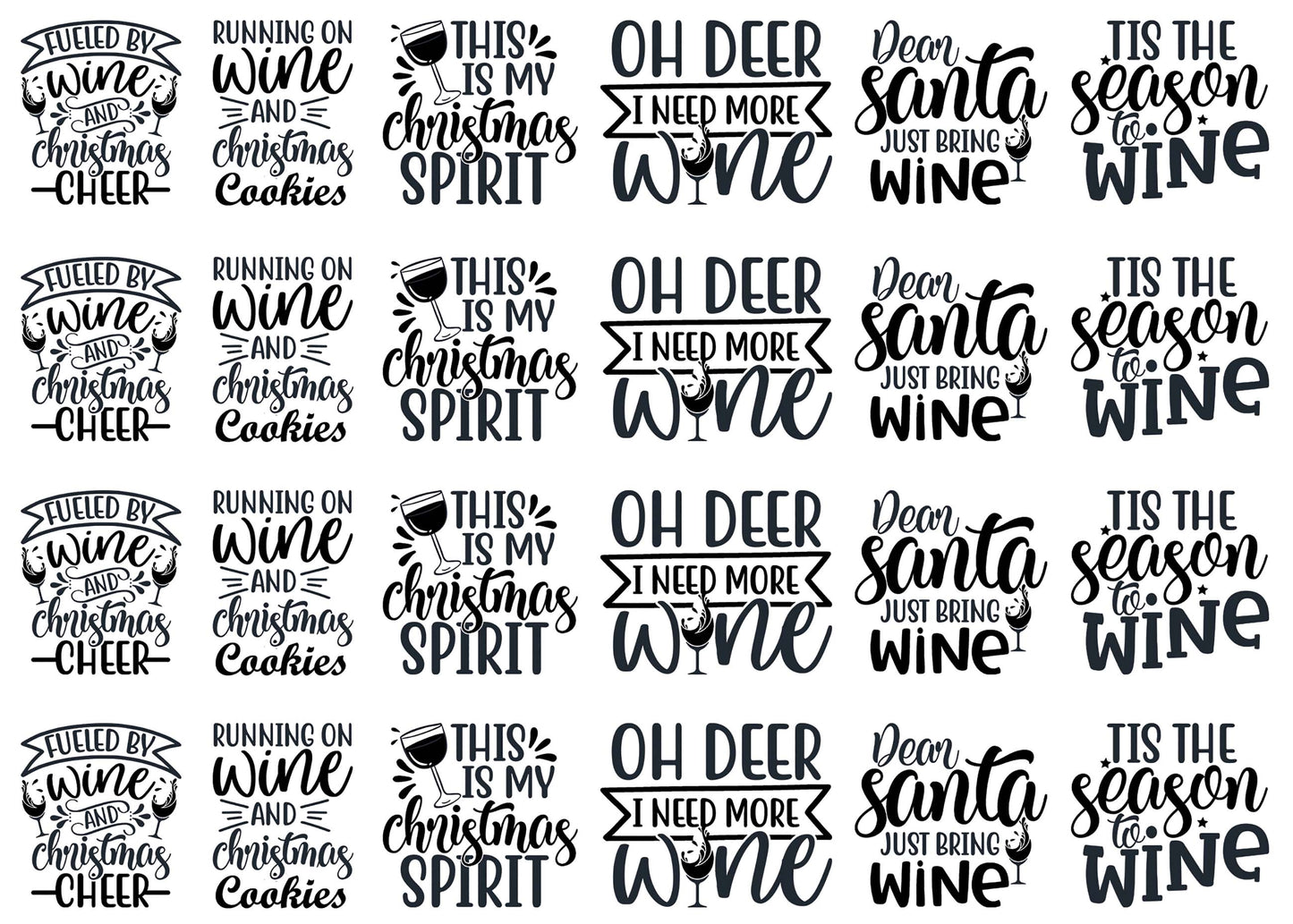 Christmas Wine Quotes 24 pcs 1 Inch Black Fused Glass Decals