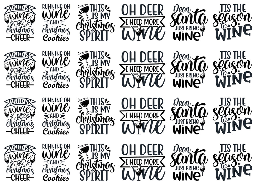 Christmas Wine Quotes 24 pcs 1" Black Fused Glass Decals