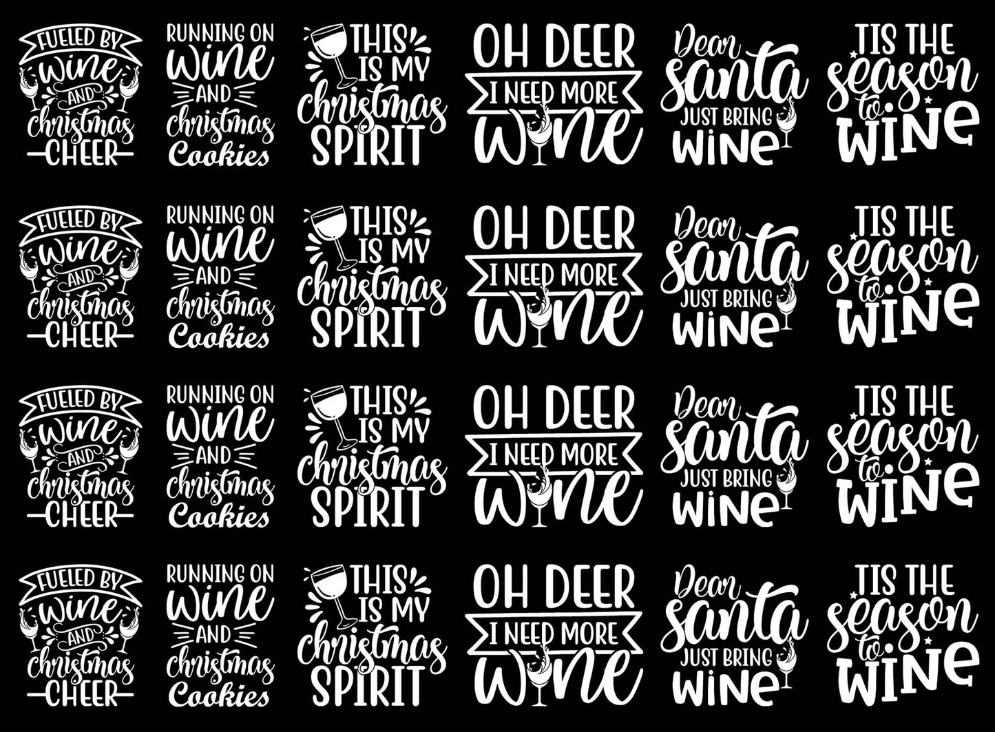 Christmas Wine Quotes 24 pcs 1 Inch White Fused Glass Decals